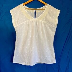 Prana Embroidery Trimmed V-neck Cap Sleeved Cotton Top